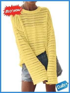 Womens Long Sleeve Crochet Sweater Pullover Hollow Out Knit